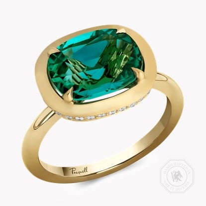 Skimming Stone 3.62ct Namibian Lagoon Toumaline and Diamond Ring