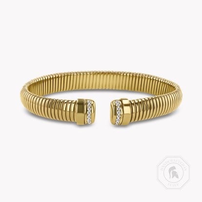 Fine Lines Half Round Shape Bangle - Brilliant Cut 0.16ct in 18ct Yellow Gold