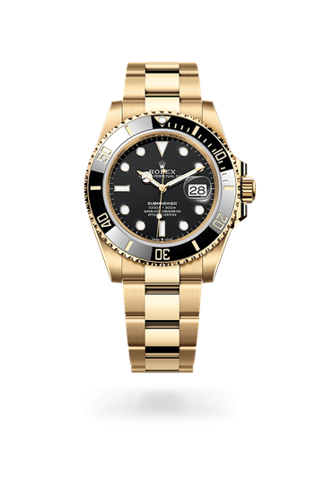 Submariner Date * Oyster, 41 mm, yellow gold with a Black Unidirectional rotatable 60-minute graduated, scratch-resistant Cerachrom insert in black ceramic, numerals and graduations coated in gold bezel and Oyster, three-piece solid links bracelet