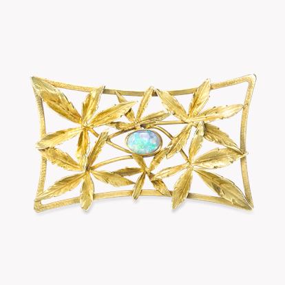 Art Nouveau Opal Acer Leaf Brooch in 18ct Yellow Gold