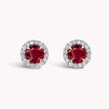 Brilliant Cut Ruby Stud Earrings 0.87ct in 18ct White Gold