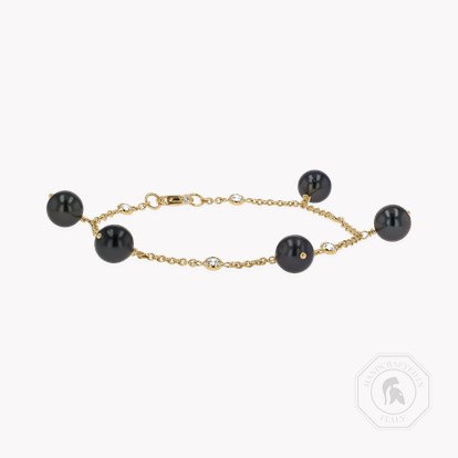 Tahitian Pearl and Diamond Bracelet in 18ct Yellow Gold 