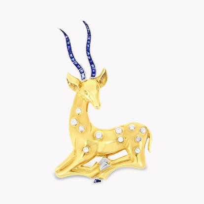Art Deco Diamond Deer Brooch in 18ct Yellow Gold