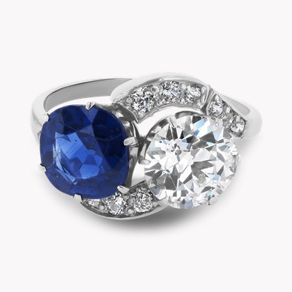 Edwardian Cushion Cut 2.28ct Sapphire and Diamond Ring In 14ct White Gold
