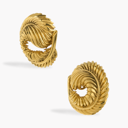 Swirl Feather Gold Clip Earrings