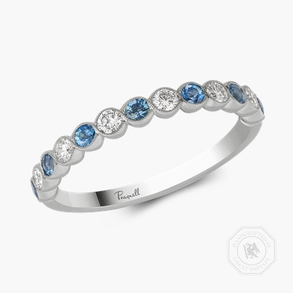 Brilliant Cut 0.28ct Aquamarine and Diamond Half Eternity Ring