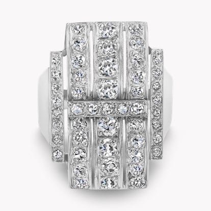 Art Deco Old European Cut Diamond Plaque Ring