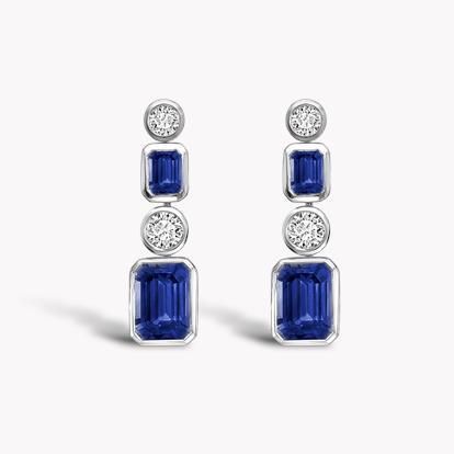 Emerald Cut Sapphire Drop Earrings 3.67ct in 18ct White Gold