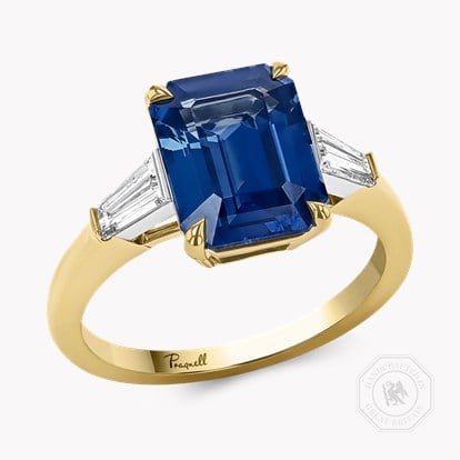 Octagonal Cut 4.21ct Madagascan Sapphire and Diamond Ring in 18ct Yellow Gold and Platinum
