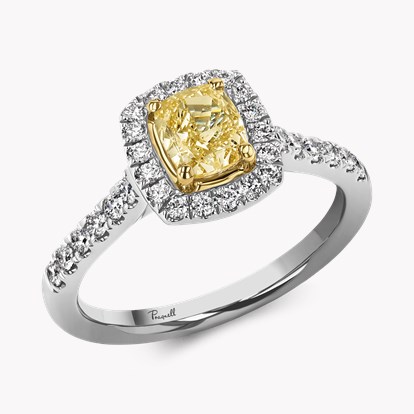 Fancy Yellow Diamond Cluster Ring - Cushion Modern Cut 0.72ct in Platinum