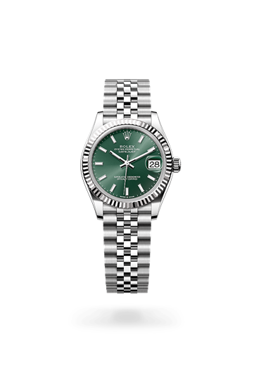 Datejust 31 * Oyster, 31 mm, Oystersteel and white gold with a Mint green Fluted bezel and Jubilee, five-piece links bracelet