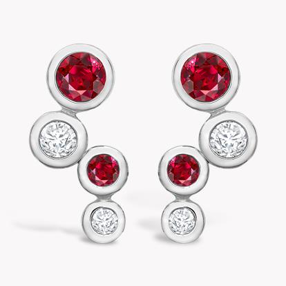 Bubbles Diamond and Ruby Earrings 1.10ct in White Gold