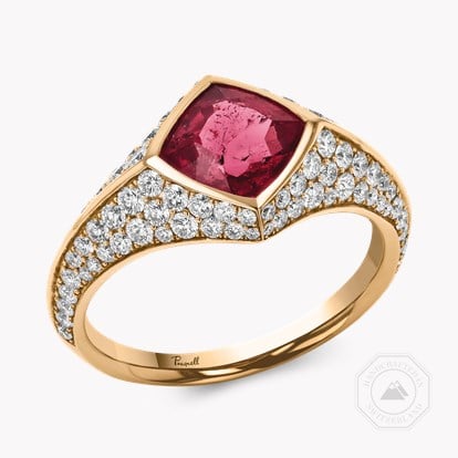 Square Cut 1.58ct Rubellite and Diamond Ring in 18ct Rose Gold