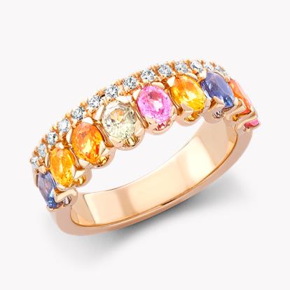 Rainbow Sapphire & Diamond Half-Eternity Ring 2.01ct in Rose Gold
