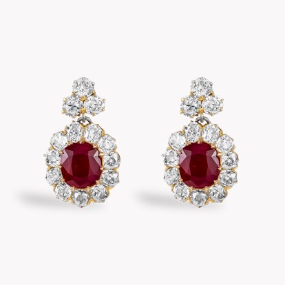 Victorian 3.58ct Burmese Ruby and Diamond Drop Earrings
