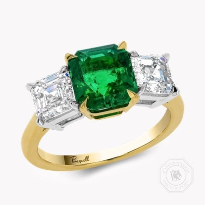 Octagonal Cut 2.34ct Zambian Emerald and Diamond Ring