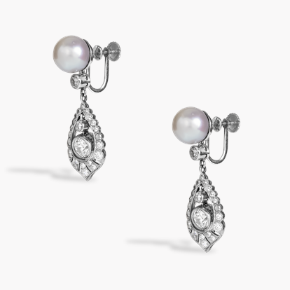 Edwardian Pearl and Old Cut Diamond Drop Earrings