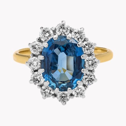 Oval Cut Aquamarine and Diamond Cluster Ring