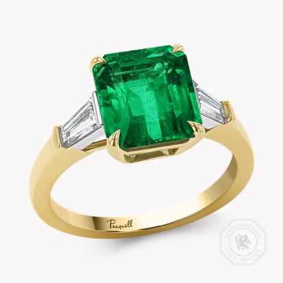 Octagonal Cut 3.23ct Zambian Emerald and Diamond Ring