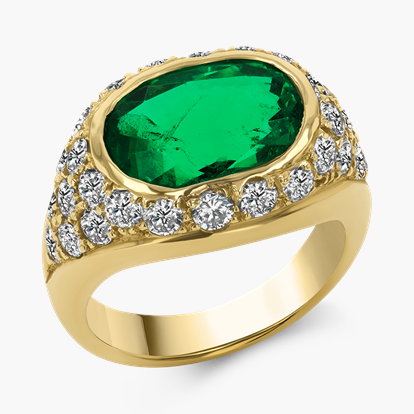 Retro Oval Cut 3.40ct Colombian Emerald and Diamond Dress Ring