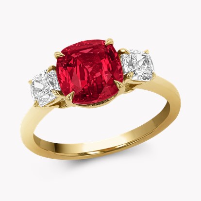 Classic 3.00ct Ruby and Diamond Three Stone Ring in 18ct Yellow Gold