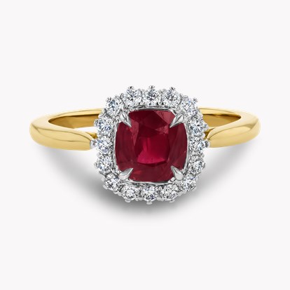 Cushion Cut 1.16ct Ruby and Diamond Cluster Ring