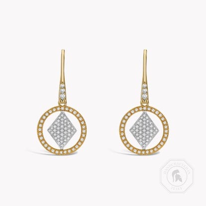 Lady Luck Diamond Drop Earrings in Yellow and White Gold