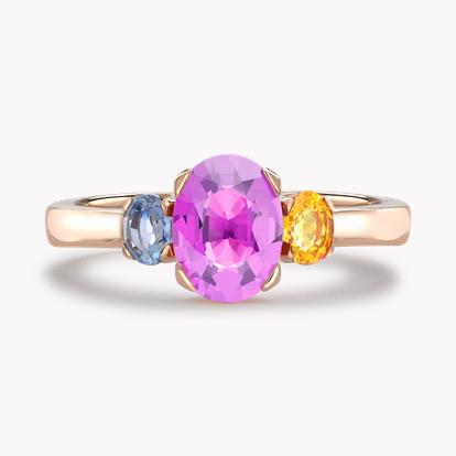Rainbow Fancy Sapphire Three-Stone Ring