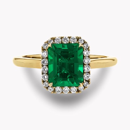Emerald Cut 1.63ct Colombian Emerald and Diamond Cluster Ring