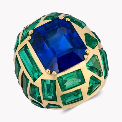 Retro Suzanne Belperron 12.543ct Burma Sapphire and Emerald Bombé Ring