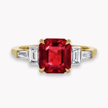Octagonal Cut 2.72ct Burmese Ruby and Diamond Ring