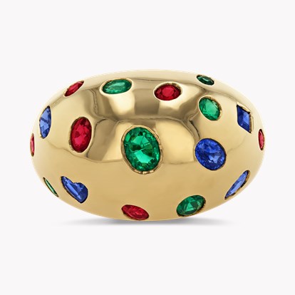 1990s Van Cleef & Arpels Emerald, Sapphire & Ruby Bombé Ring