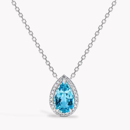 Pear Shaped 3.03ct Lukusuzi Aquamarine and Diamond Pendant in 18ct White Gold 