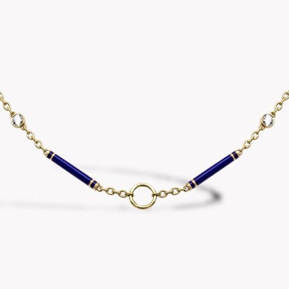 Brilliant Cut 0.96ct Diamond and Navy Blue Enamel Barrel Link Chain