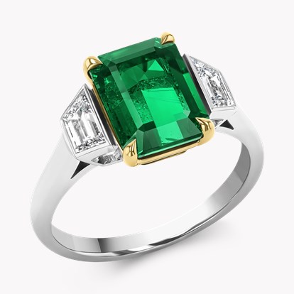 2.90ct Emerald and Diamond Three Stone Ring in Platinum and 18ct Yellow Gold