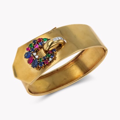 Retro Cartier Ruby, Sapphire, Emerald and Diamond Tutti Frutti Bangle