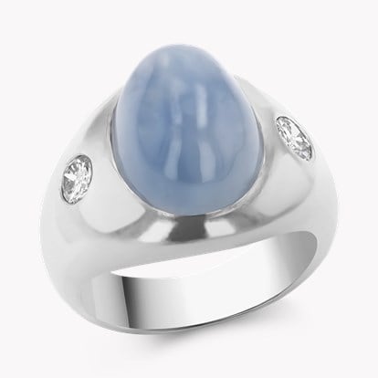 Art Deco Cabochon Cut Star Sapphire and Diamond Gypsy Set Ring