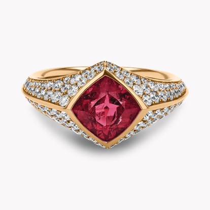 Square Cut 1.58ct Rubellite and Diamond Ring