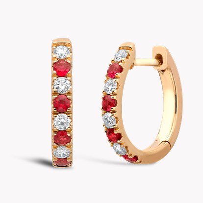 Ruby & Diamond Half Hoop Earrings 0.50ct in 18ct Rose Gold