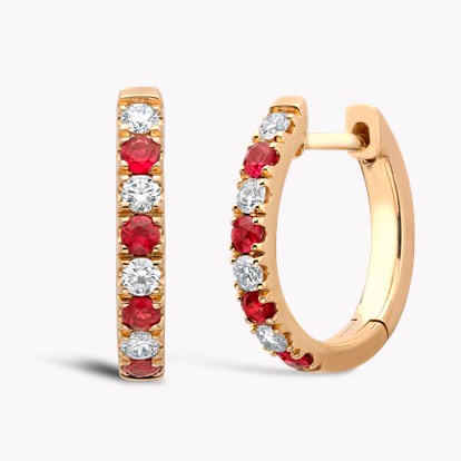 Ruby & Diamond Half Hoop Earrings 0.30ct in 18ct Rose Gold