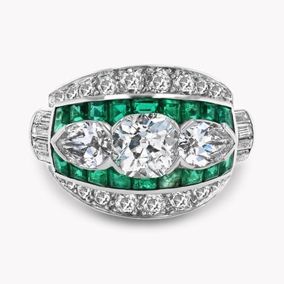 Art Deco Marcus & Co. Old Cut Diamond and Emerald Ring