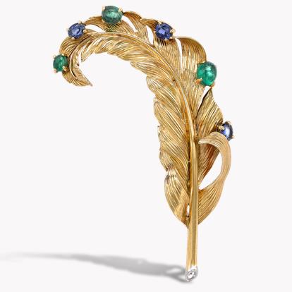 Retro Cartier Emerald & Sapphire Brooch 4.38ct in Yellow Gold