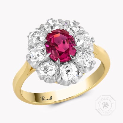 Oval Cut 1.06ct Burma Ruby and Diamond Cluster Ring
