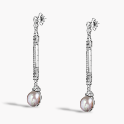 Natural Pearl and Brilliant Cut Diamond Drop Earrings
