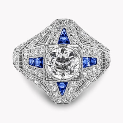 Old Cut Diamond and Sapphire Cluster Ring