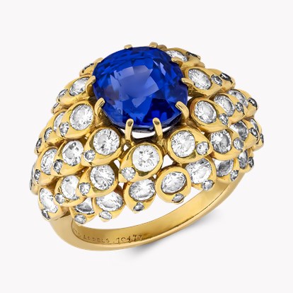 Retro Van Cleef and Arpels 5.153ct Sri Lankan Sapphire and Diamond Ring