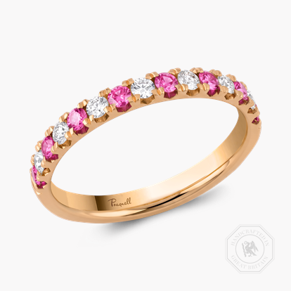 Brilliant Cut Pink Sapphire and Diamond Half Eternity Ring