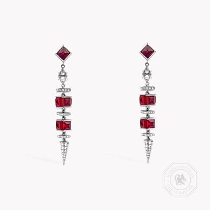Carré Cut 7.85ct Ruby and Diamond Drop Earrings in 18ct White Gold and Platinum