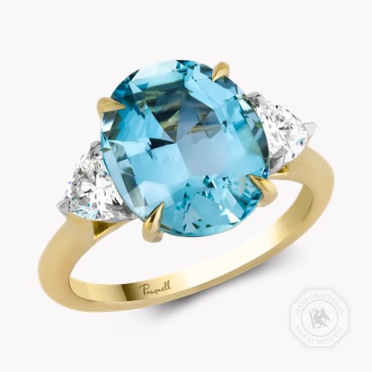 Venus Setting 4.17ct Lukusuzi Aquamarine and Diamond Three Stone Ring