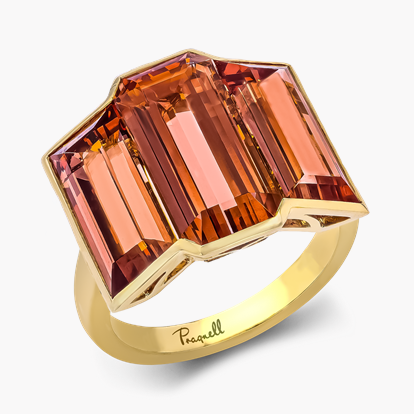 Masterpiece Kingdom 15.43ct Imperial Topaz Three Stone Ring in 18ct Yellow Gold 